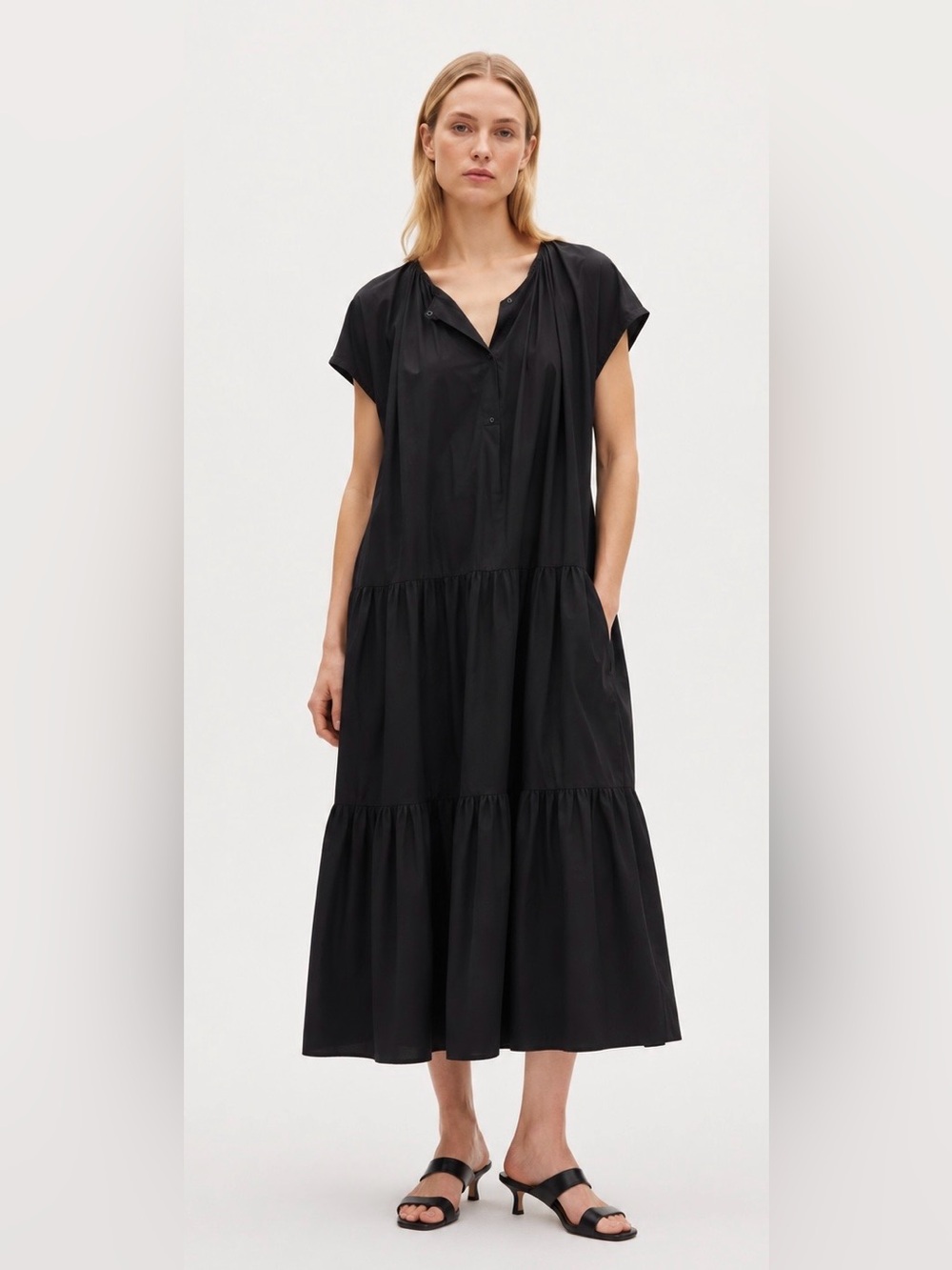 COS Black Cotton Tiered Pocket Dress Oversized Size 10